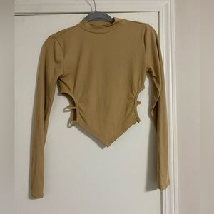 Forever 21 Tan Crop Top With Triangle Front and Side Cut Out Size S